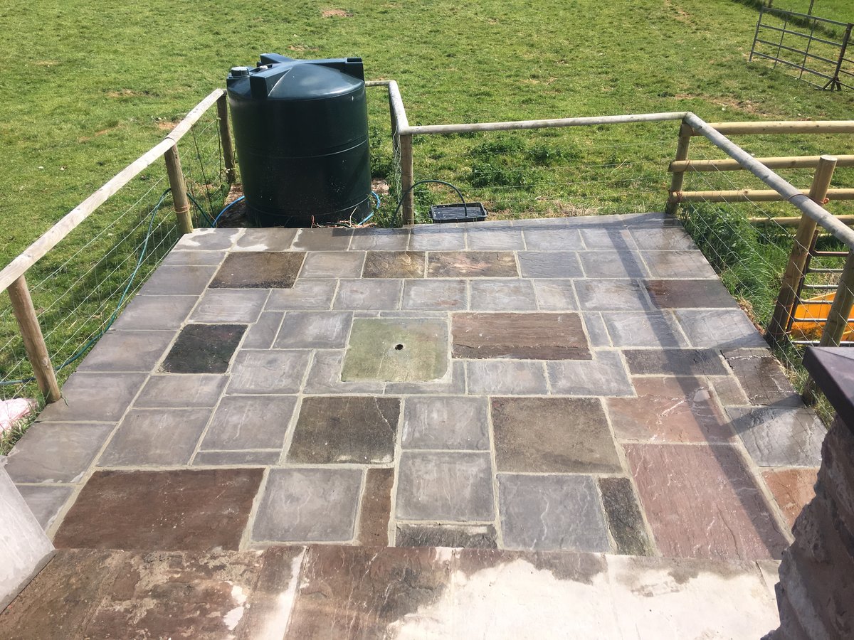 patio using mixed new old slabs trellech grange Image with link to high resolution version